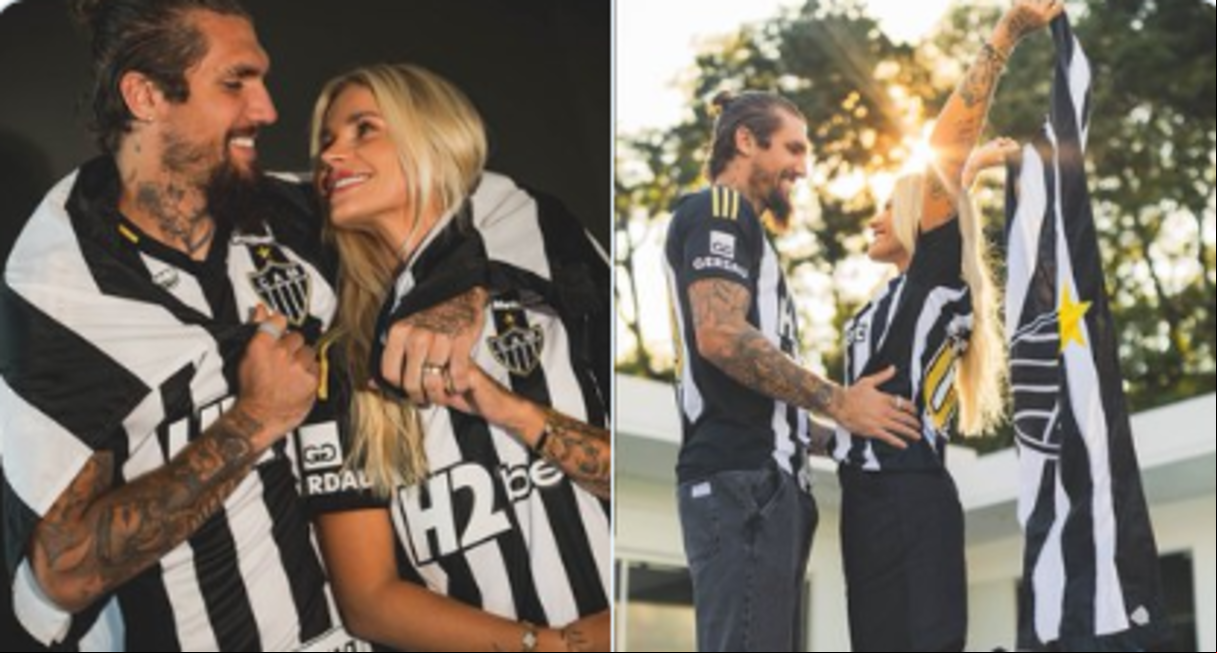 Zagueiro Lyanco e sua esposa Yasmin celebram o amor, vestidos com a camisa do Atlético